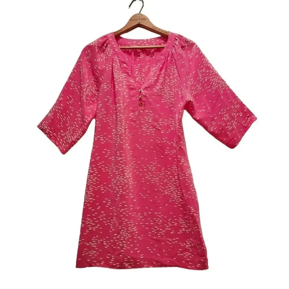 Twelfth Street by Cynthia Vincent Dress Size Small Pink White Fish Patterns Silk